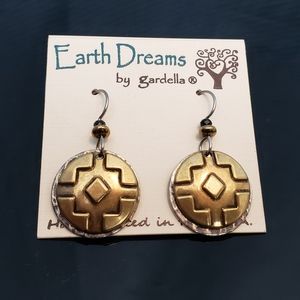 NWT Earth Dreams Gardella Southwestern Petina Brushed Brass Dangle Earrings